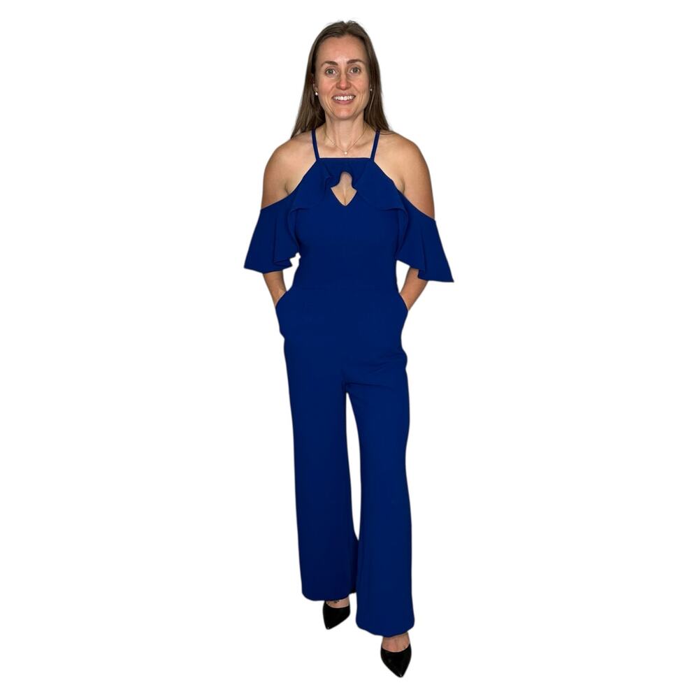 TRINA TURK Plaza Cold Shoulder One Piece Jumpsuit Women's Size 4 Royal Blue Bold